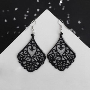 Серьги висячие «Шелест» восточная капля, ажур, блестка, цвет чёрный, 7,5 см