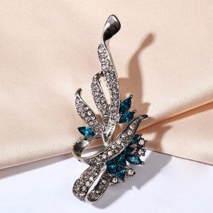 Брошь «Цветочный бант», цвет бело-синий в серебре