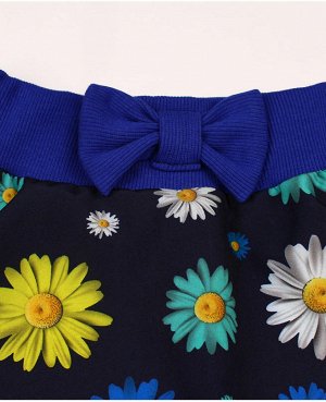 Летняя юбка для девочки в цветочек Цвет: тёмно-синий