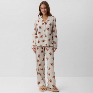 Пижама женская (рубашка и брюки) KAFTAN "Мишка в шарфе" размер