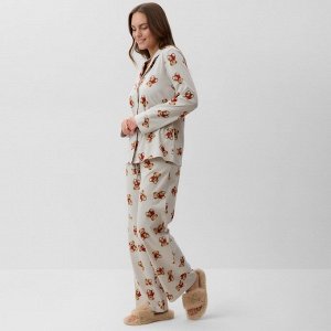 Пижама женская (рубашка и брюки) KAFTAN "Мишка в шарфе" размер