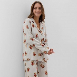 Пижама женская (рубашка и брюки) KAFTAN "Мишка в шарфе" размер