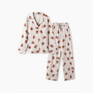 Пижама женская (рубашка и брюки) KAFTAN "Мишка в шарфе" размер