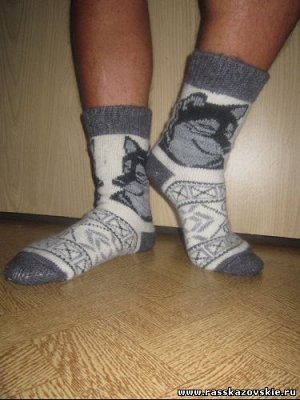 Мужские шерстяные носки круговой вязки с рисунком(волк)