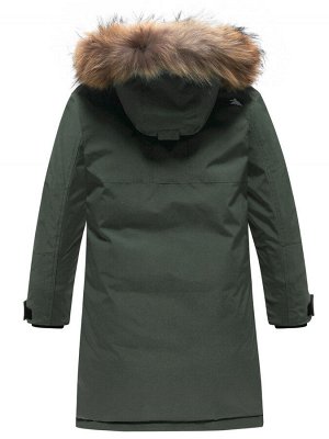 Куртка парка зимняя подростковая для мальчика с капюшоном и мехом темно-зеленого цвета 9447TZ