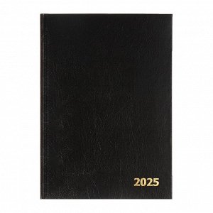 Ежедневник датированный 2025 года, А5, 168 листов, бумвинил, черный