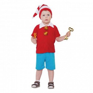 Карнавальный костюм от 1,5-3-х лет "Буратино красный", велюр, колпак, куртка, штаны, рост 92-98 см