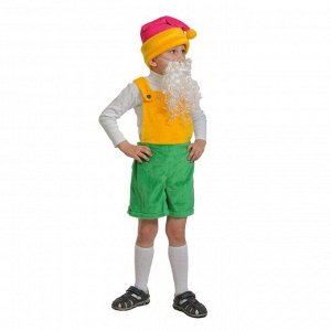 Карнавальный костюм "Гномик 1" плюш, полукомбинезон, колпак, борода, рост 92-122 см,  3003