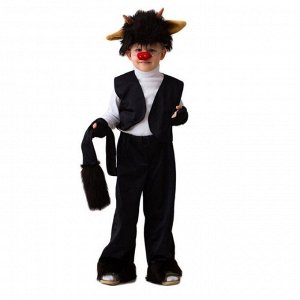 Карнавальный костюм "Чертёнок", шапка, жилет, штаны с хвостом, перчатки, нос на резинке, 5-7 лет, рост 122-134 см