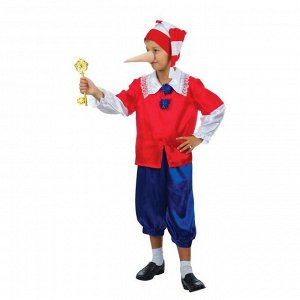 Карнавальный костюм "Нарядный Буратино", колпак, куртка, штаны, нос, рост 98-104 см