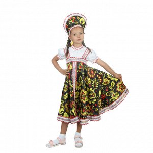 Русский народный костюм &quot;Хохлома&quot;, платье, кокошник, цвет чёрный, р-р 30, рост 110-116 см
