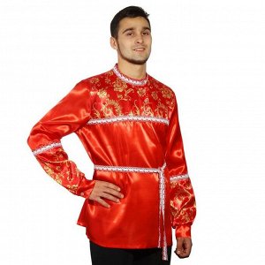 Русская мужская рубаха с кокеткой, цвет красный, р-р 56-58, рост 182 см