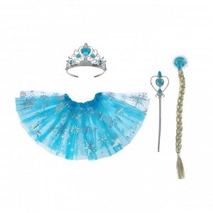 Карнавальный набор «Снежная королева», 4 предмета: коса, жезл, корона, юбка двухслойная, 3-5 лет