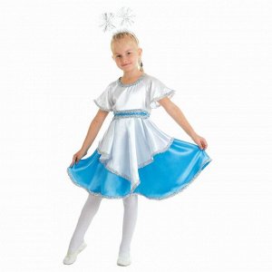 Карнавальный костюм "Снежинка бело-голубая", платье, ободок, р-р 56, рост 104 см