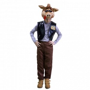 Карнавальный костюм "Кабанчик", плюш, жилет, брюки, шапка, рост 122-128 см