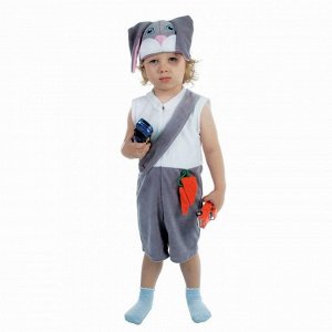 Карнавальный костюм для мальчика «Заяц» от 1,5-3-х лет, велюр, комбинезон, шапка