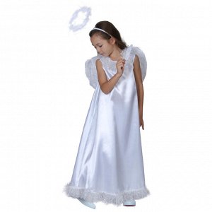 Карнавальный костюм "Белый ангел", нимб, платье, крылья, р-р 34, рост 134-140 см