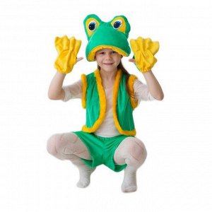 Карнавальный костюм "Лягушка-квакушка", шапка, жилет, шорты, перчатки, 5-7 лет, рост 122-134 см