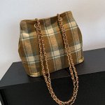 Ретро клетчатая сумка с цепочкой, коричневый