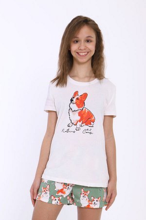 Пижама для девочки Корги на зеленом арт. ПД-023-062
