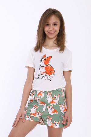 Пижама для девочки Корги на зеленом арт. ПД-023-062