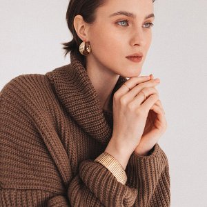 Серьги кольца плетёные QF «Течение», d=3, цвет золото