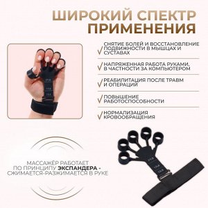Массажёр для разработки рук и пальцев, с манжетом, 8 x 14 x 2,8 см, цвет чёрный