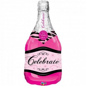 Фольга шар фигура 5 Бутылка шампанского розовая