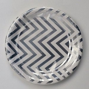 Тарелка бумага Зиг-заг серебро набор 10 шт 18 см