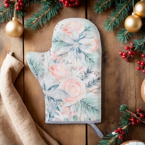 Варежка-прихватка Christmas flowers 20x27 см, саржа, 100% хлопок, ватин 250 г/м²