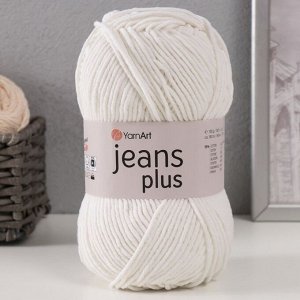 Пряжа для вязания спицами, крючком YarnArt, Jeans plus, 55% хлопок, 45% акрил, 160 м/100 г, (01 белый)