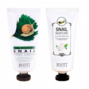 Подарочный набор JIGOTT SNAIL REAL MOISTURE кремов для рук и ног с муцином улитки, по 100 гр.