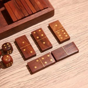 Игра настольная 3 в 1, домино, крестики-нолики, кубики, 23x10.5x3.5 см, дерево шишам