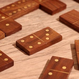 Игра настольная 3 в 1, шахматы, домино, кубики, доска 20x20 см, дерево шишам