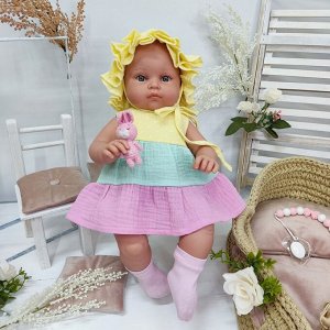 Платье триколор муслин для куклы 40-43 см