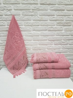 N0000371/розовый Полотенце махровое с бахромой 70х140 "Биатрис", сухая роза