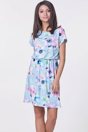 Платье Ульяна №1.Цвет:голубой/яркие цветы