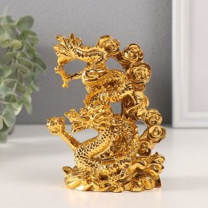 Нэцкэ фигурка «Дракон силы и мудрости», полистоун, золотой, 4.5x8.5x12.2 см