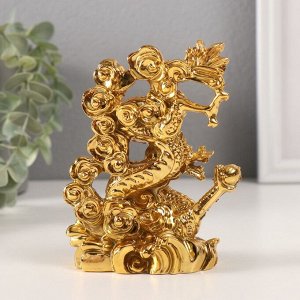 Нэцкэ фигурка «Дракон силы и мудрости», полистоун, золотой, 4.5x8.5x12.2 см