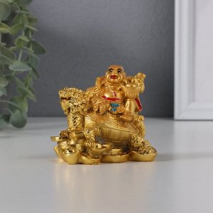 Нэцкэ фигурка «Хотей на драконочерепахе», 7.5x7.5 см, под золото