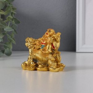 Нэцкэ фигурка «Хотей на драконочерепахе», 7.5x7.5 см, под золото