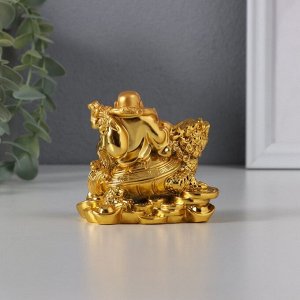 Нэцкэ фигурка «Хотей на драконочерепахе», 7.5x7.5 см, под золото