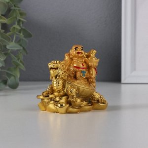 Нэцкэ фигурка «Хотей на драконочерепахе», 7.5x7.5 см, под золото