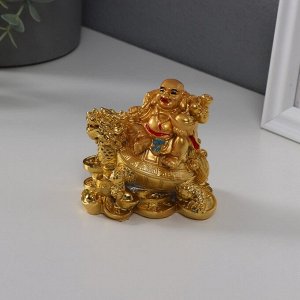 Нэцкэ фигурка «Хотей на драконочерепахе», 7.5x7.5 см, под золото