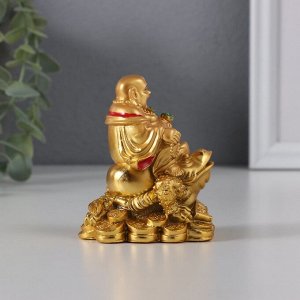 Нэцкэ золото "Хотей на жабе" 6,5 х 4,3 х 7,5 см 1279-4 043