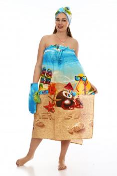 Комплект для сауны женский, 3 предмета, вафельная ткань (Отпуск)