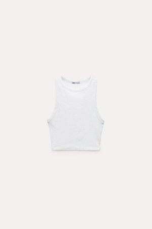 Топ Цвет как на первом фото ФУТБОЛКА УКОРОЧЕННОГО ВЫРЕЗА С РУБКИМИ РУБКАМИ (NECKHOLDER-T-SHIRT IM CROP-SCHNITT MIT RIB-B?NDCHEN) СРЕДНЯЯ ВЕСА – ПРИГЛАЖЕННАЯ КОРОТКА – КРУГЛЫЙ ВЫРЕЗ – БЕЗ РУКАВОВ – КОР