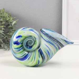Фигурка стекло «Морская полосатая ракушка», зелёно-голубая, 9x20x12 см