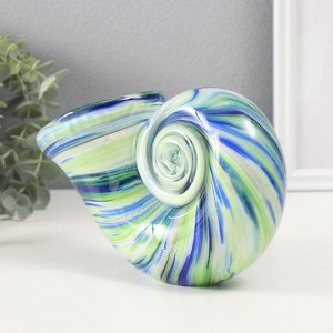 Фигурка стекло «Морская полосатая ракушка», зелёно-голубая, 9x20x12 см