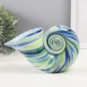Фигурка стекло «Морская полосатая ракушка», зелёно-голубая, 9x20x12 см